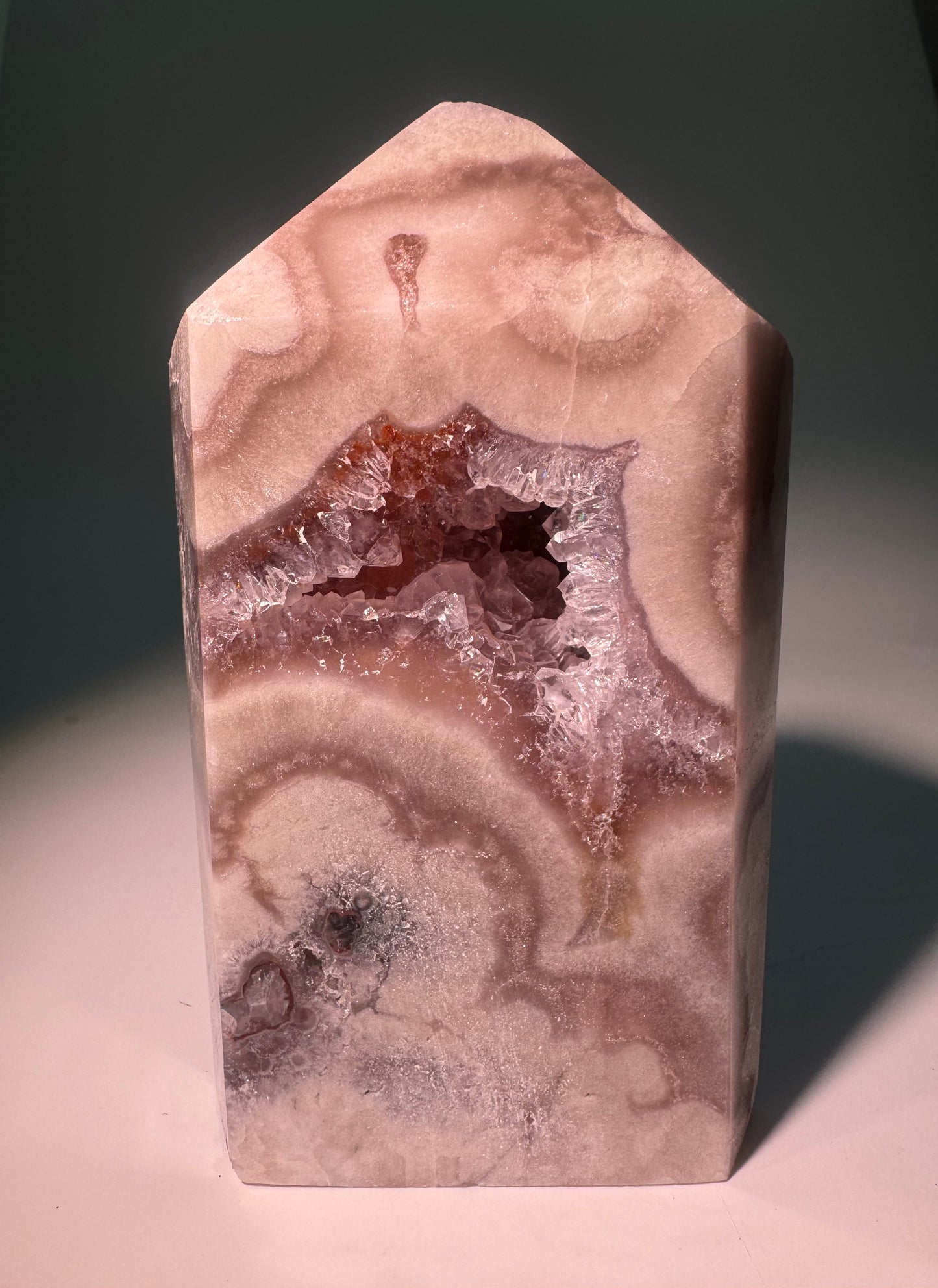 Pink Amethyst Spitze – kraftvolle Herzenergie in zartem Hellrosa 11.5 cm – 532g  💗