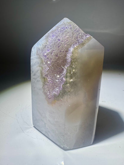 Achatspitze mit Amethyst 9.8 cm – Zarte Fliedertöne aus Brasilien ✨