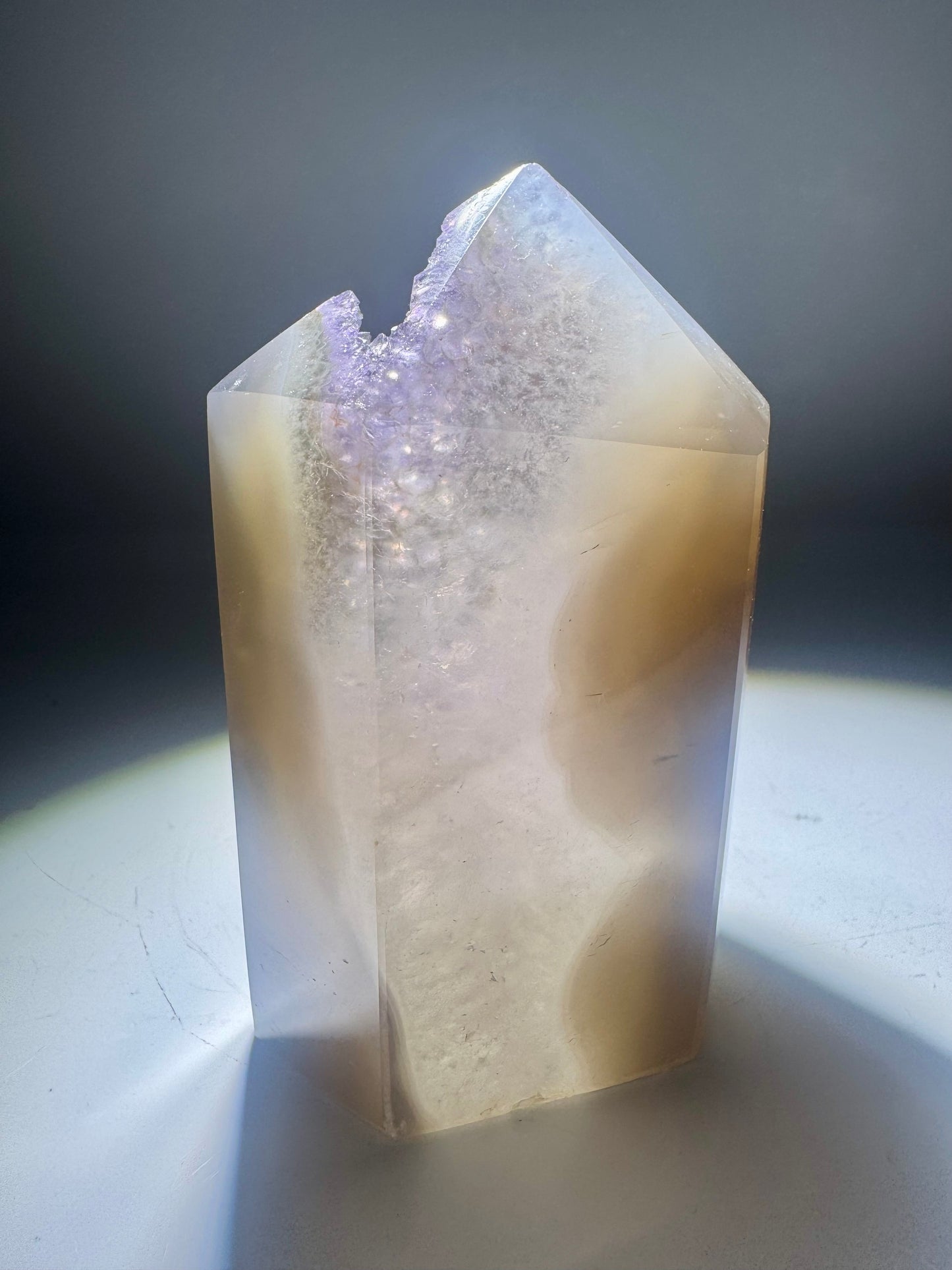 Achatspitze mit Amethyst 9.8 cm – Zarte Fliedertöne aus Brasilien ✨