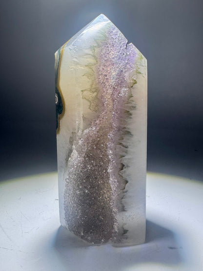 Achatspitze mit Amethyst 11.5 cm Fliederfarbene Kristalle aus Brasilien 💜