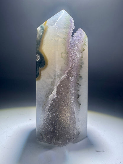 Achatspitze mit Amethyst 11.5 cm Fliederfarbene Kristalle aus Brasilien 💜