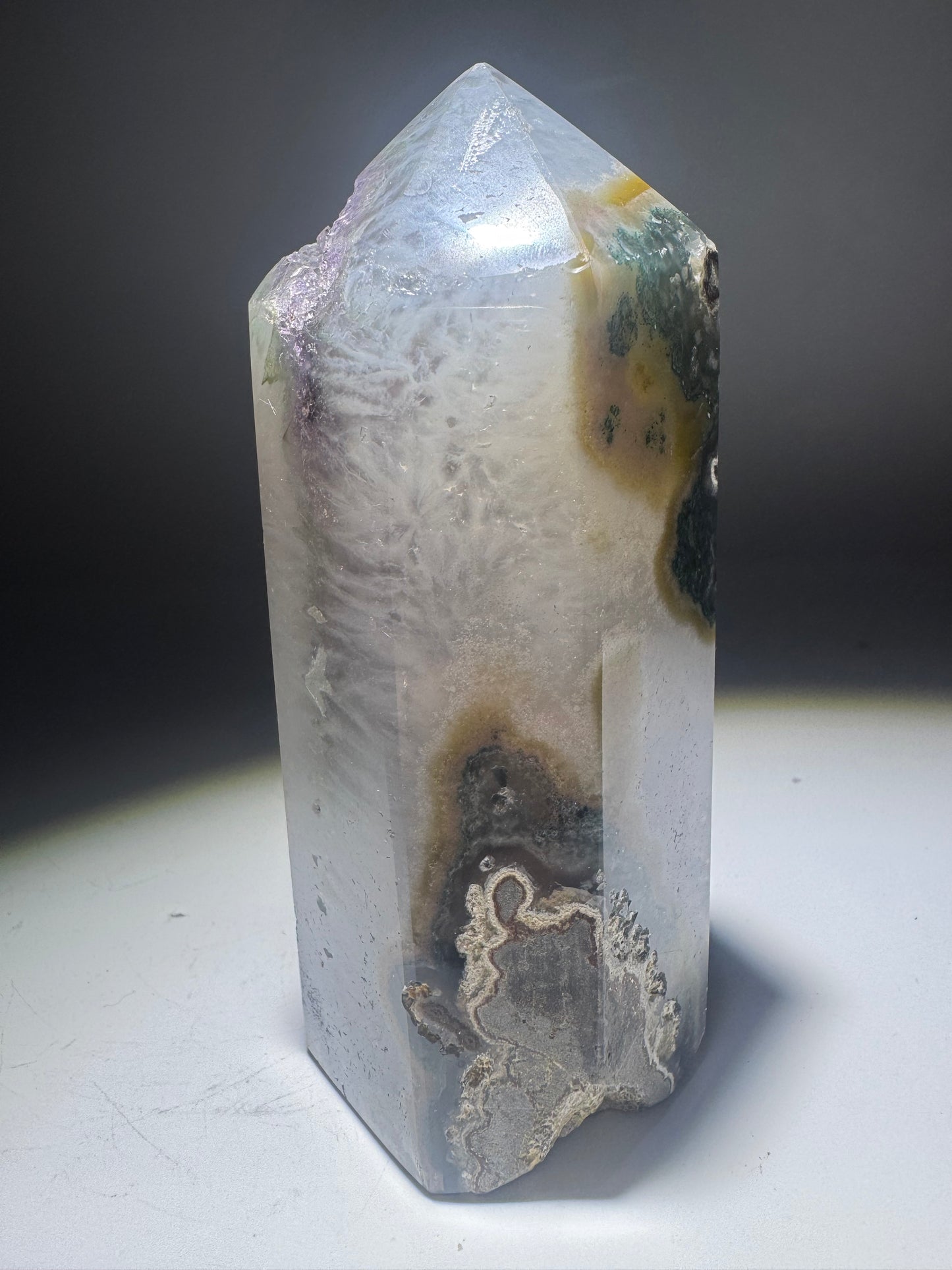 Achatspitze mit Amethyst 11.5 cm Fliederfarbene Kristalle aus Brasilien 💜