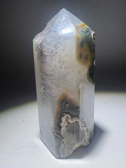 Achatspitze mit Amethyst 11.5 cm Fliederfarbene Kristalle aus Brasilien 💜