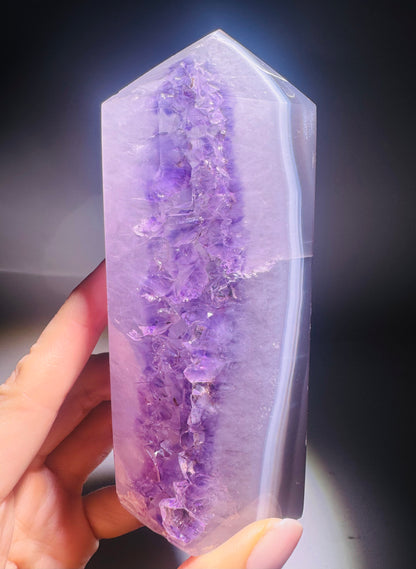 Achatspitze mit Amethystkristallen 13 cm – Ein lila Traum aus Brasilien 💜
