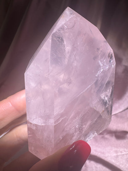 Seltene klar Rosenquarz Spitze 🎀 - 7.5, 219g