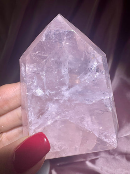 Seltene klar Rosenquarz Spitze 🎀 - 7.5, 219g