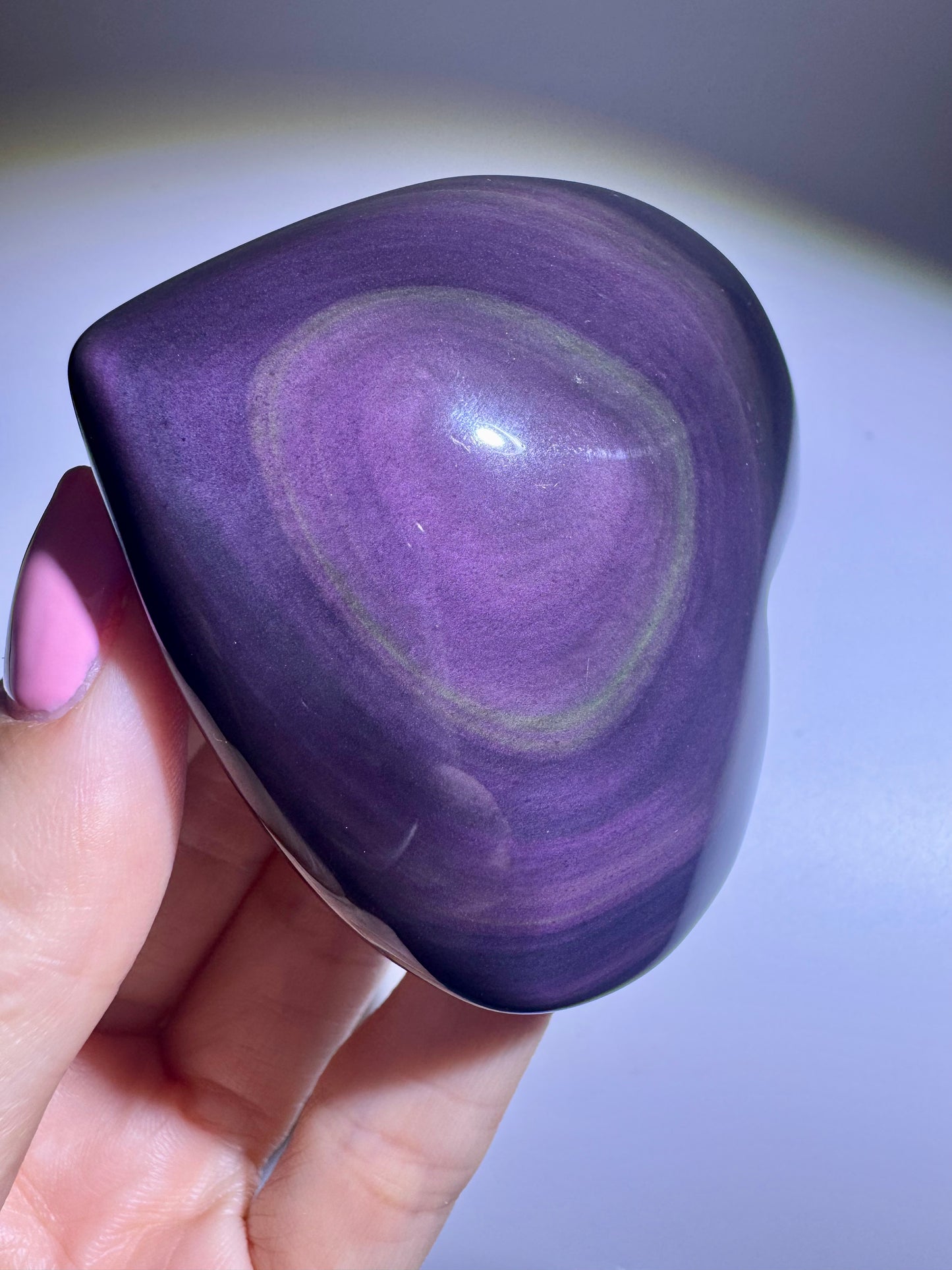 Rainbow Obsidian Herz 6.5 cm 💜💚 mit lila-grünem Farbspiel – Handmade Unikat aus Mexiko