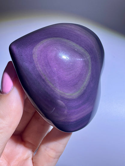 Rainbow Obsidian Herz 6.5 cm 💜💚 mit lila-grünem Farbspiel – Handmade Unikat aus Mexiko