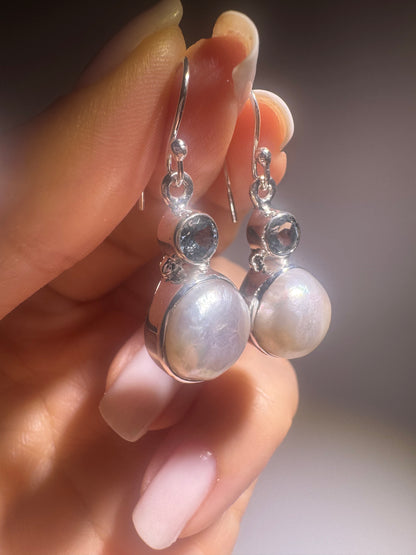 Ohringe 925 Silber mit Aquamarin & Barockperlen | 3 cm elegante Damen Ohringe | Hochwertiger Schmuck