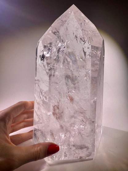 Riesiger, extraklarer Bergkristall / Lemurian in Museumsqualität – 23,5 cm Spitze, 3,8 kg – 1A-Unikat aus Brasilien (kleiner Defekt)