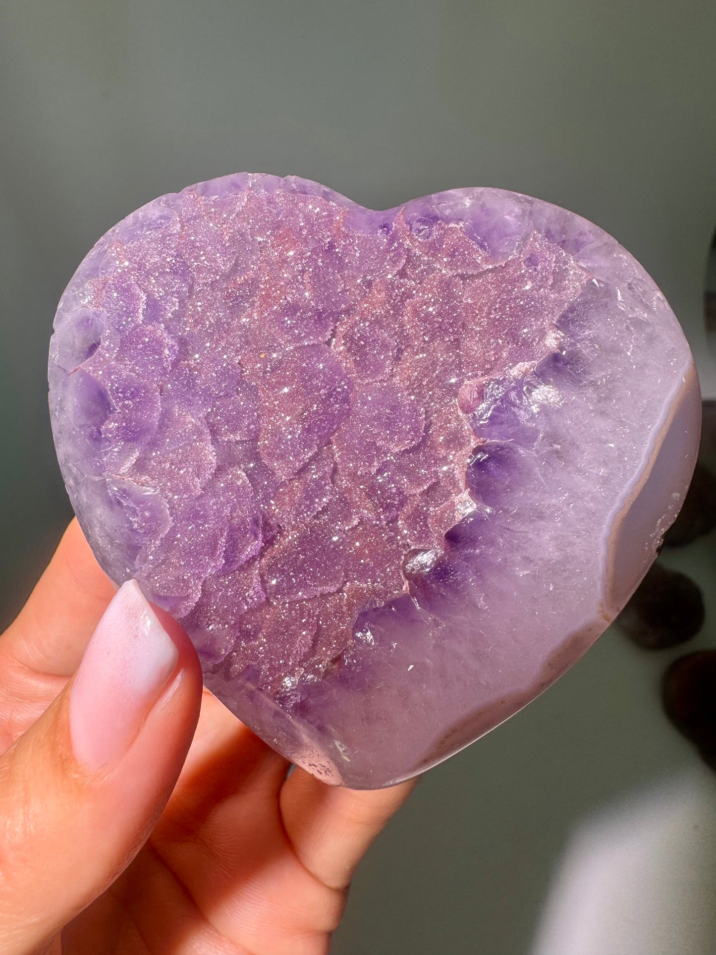 Rainbow Amethyst Herz Flieder Lila Jelly Doppelkristallisation Uruguay 7,1 cm 208 g