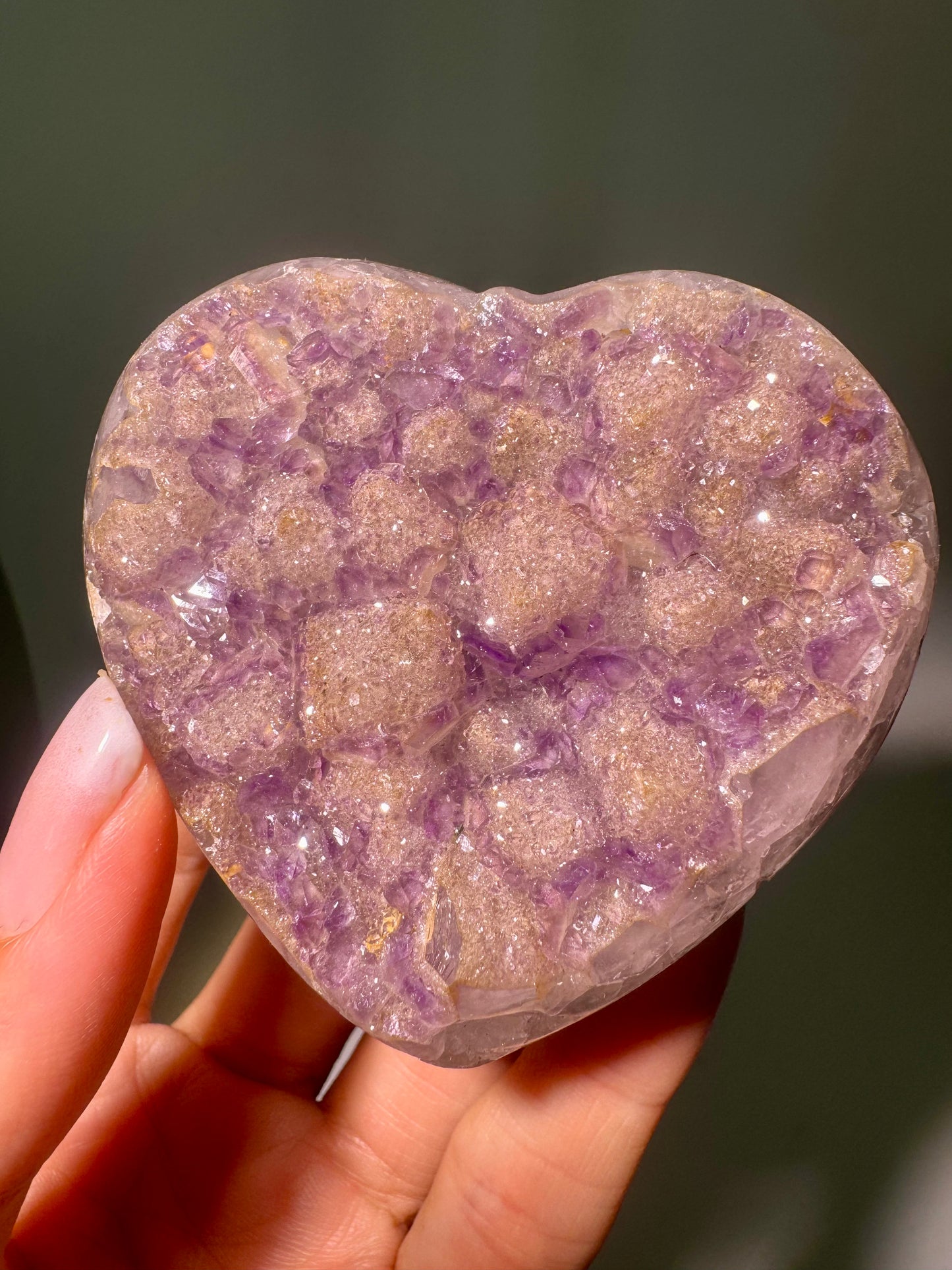 Amethyst Herz  Doppelkristallisation, grossen verzuckerten Kristallen 7,3 cm 122 g