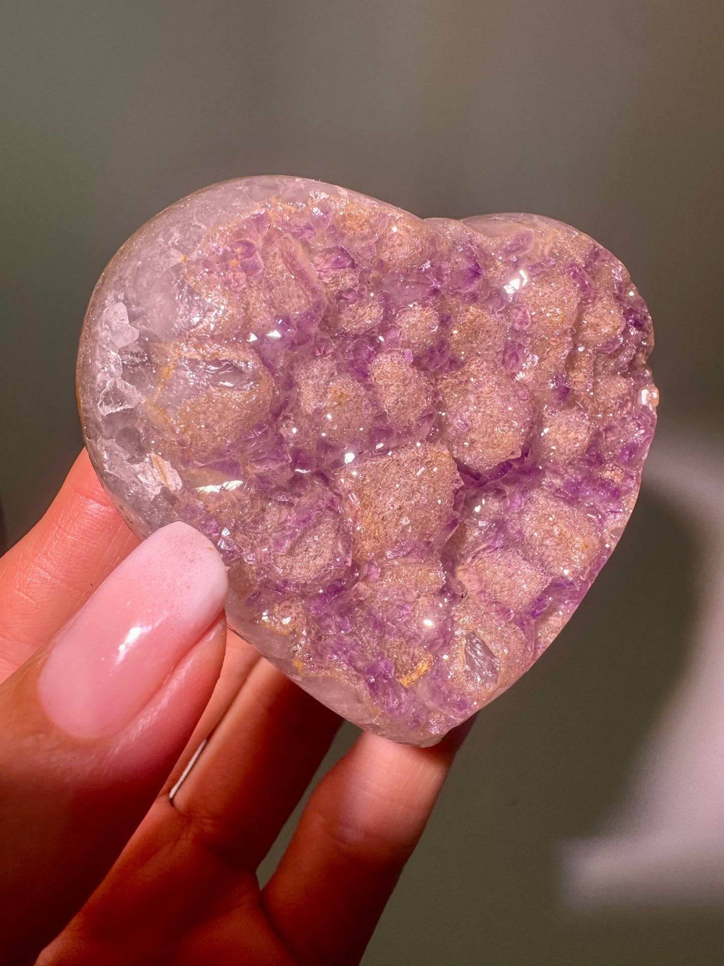 Amethyst Herz  Doppelkristallisation, grossen verzuckerten Kristallen 7,3 cm 122 g