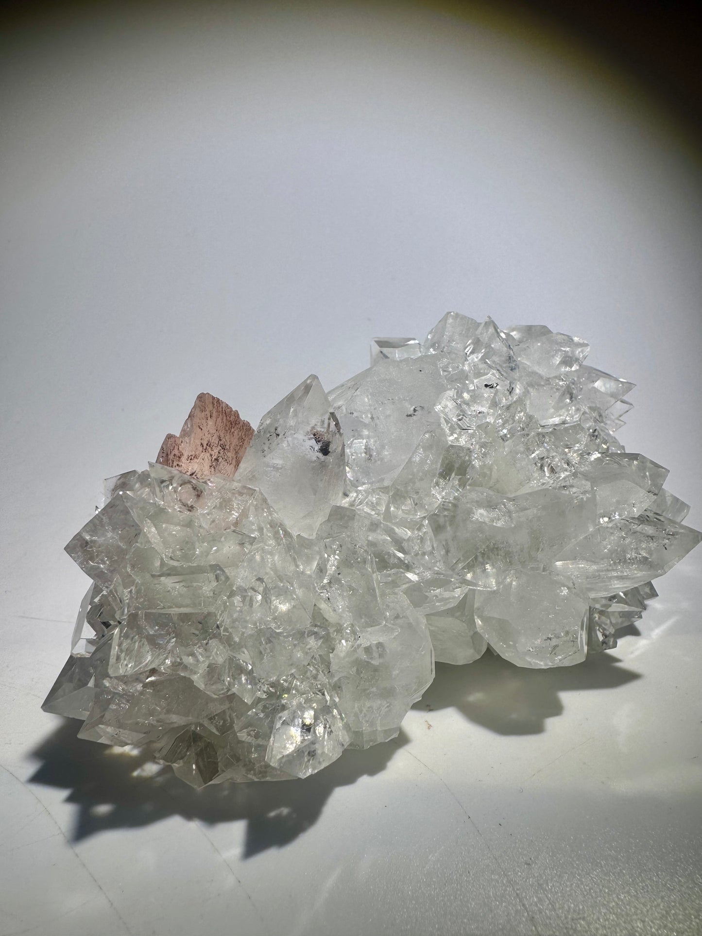 Premium Apophyllit 12,5 cm · 450 g – Perfekte klare Spitzen & altrosa Stilbit