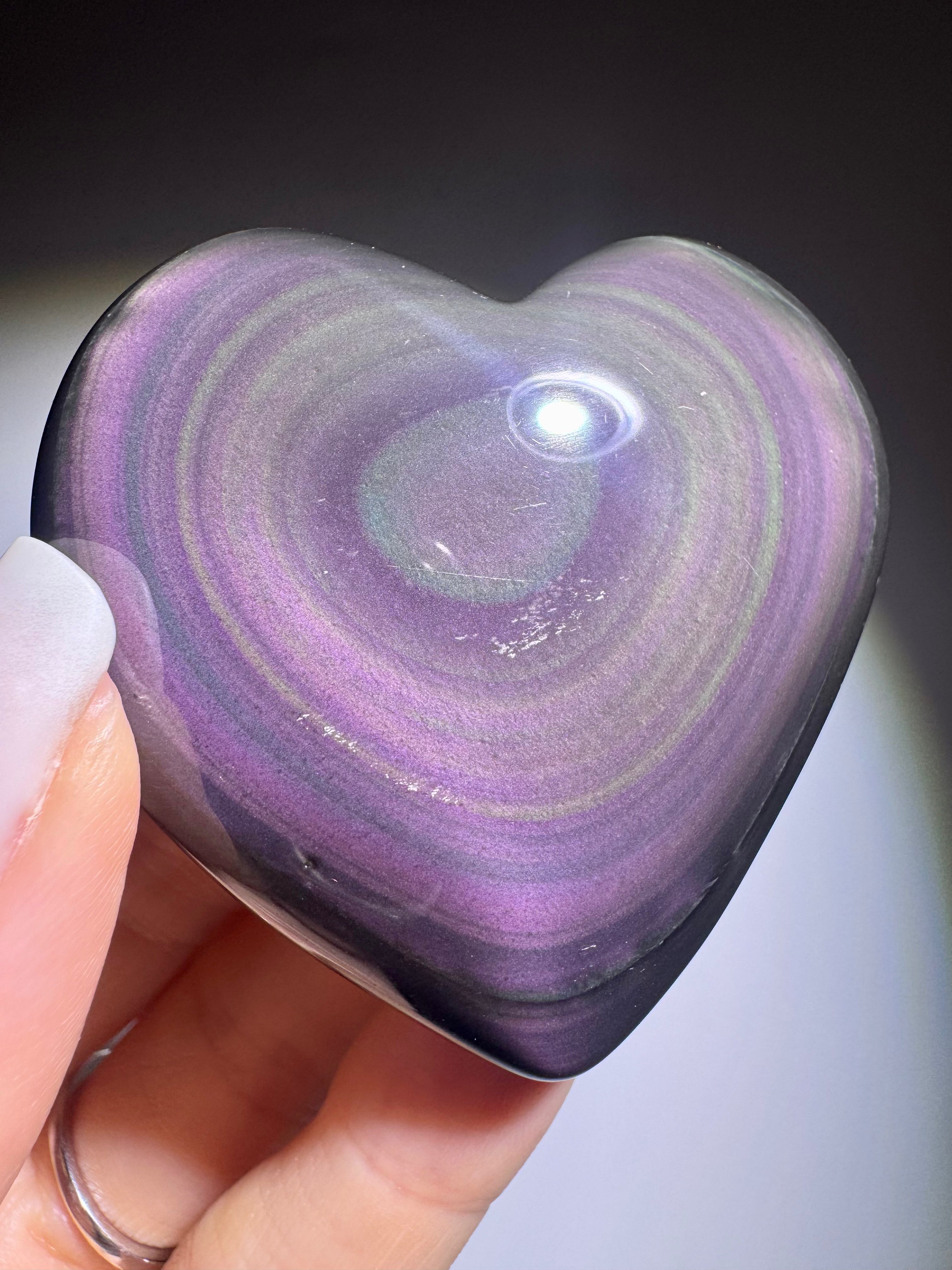 Rainbow Obsidian Herz 🌈 5.5x5.5 cm – Handmade Unikat aus Mexiko mit pink-lila-grün Farbspiel