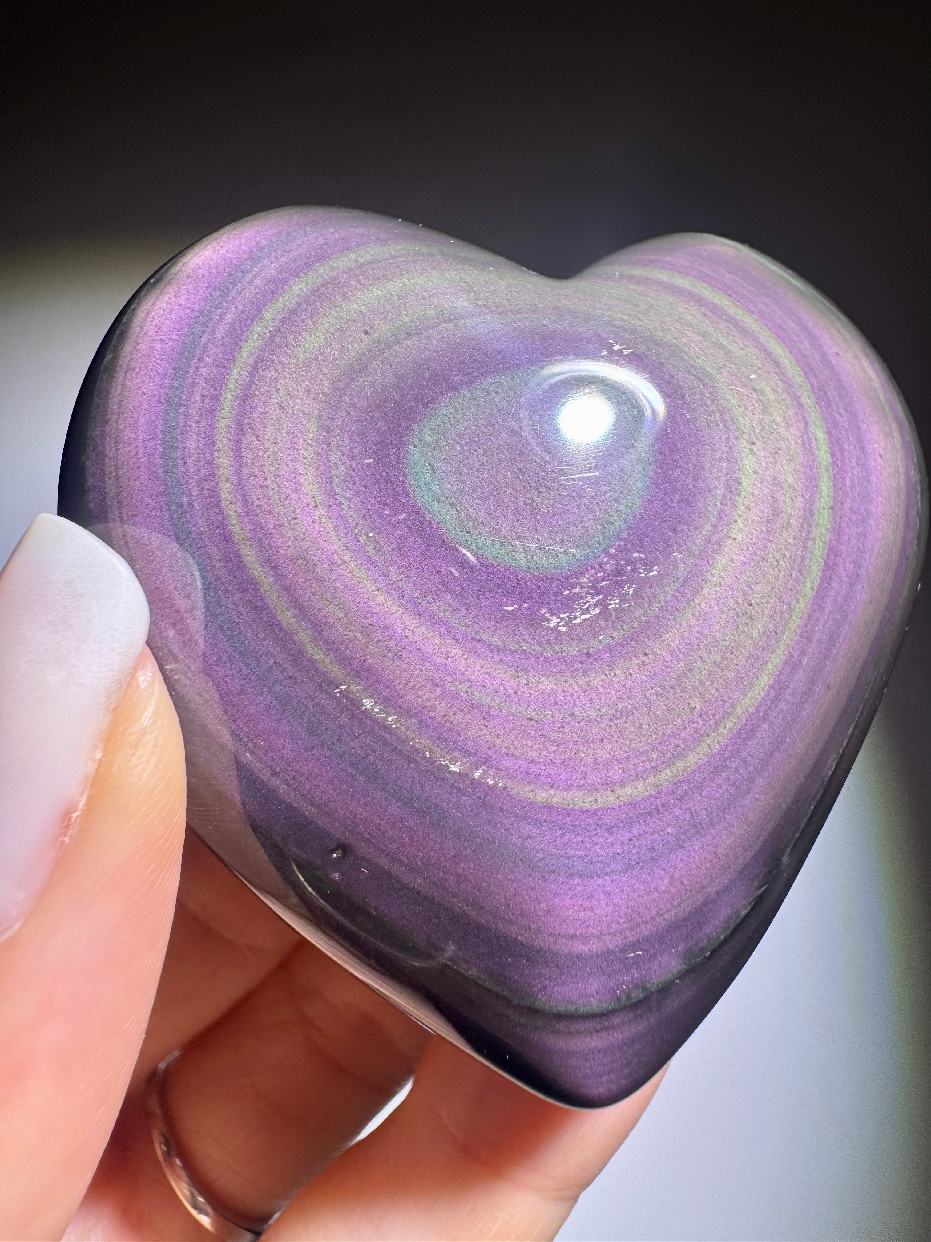 Rainbow Obsidian Herz 🌈 5.5x5.5 cm – Handmade Unikat aus Mexiko mit pink-lila-grün Farbspiel