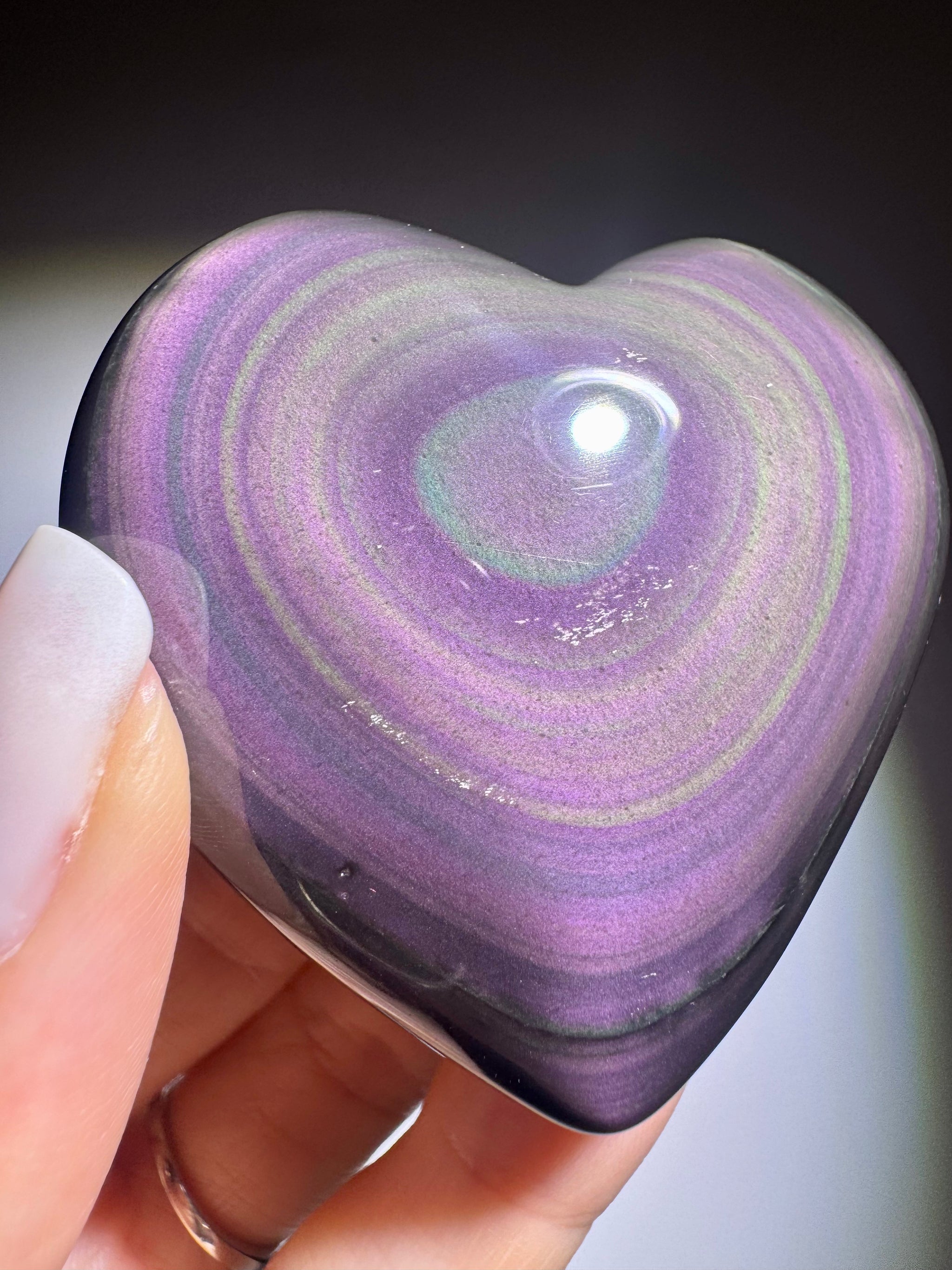 Rainbow Obsidian Herz 🌈 5.5x5.5 cm – Handmade Unikat aus Mexiko mit pink-lila-grün Farbspiel