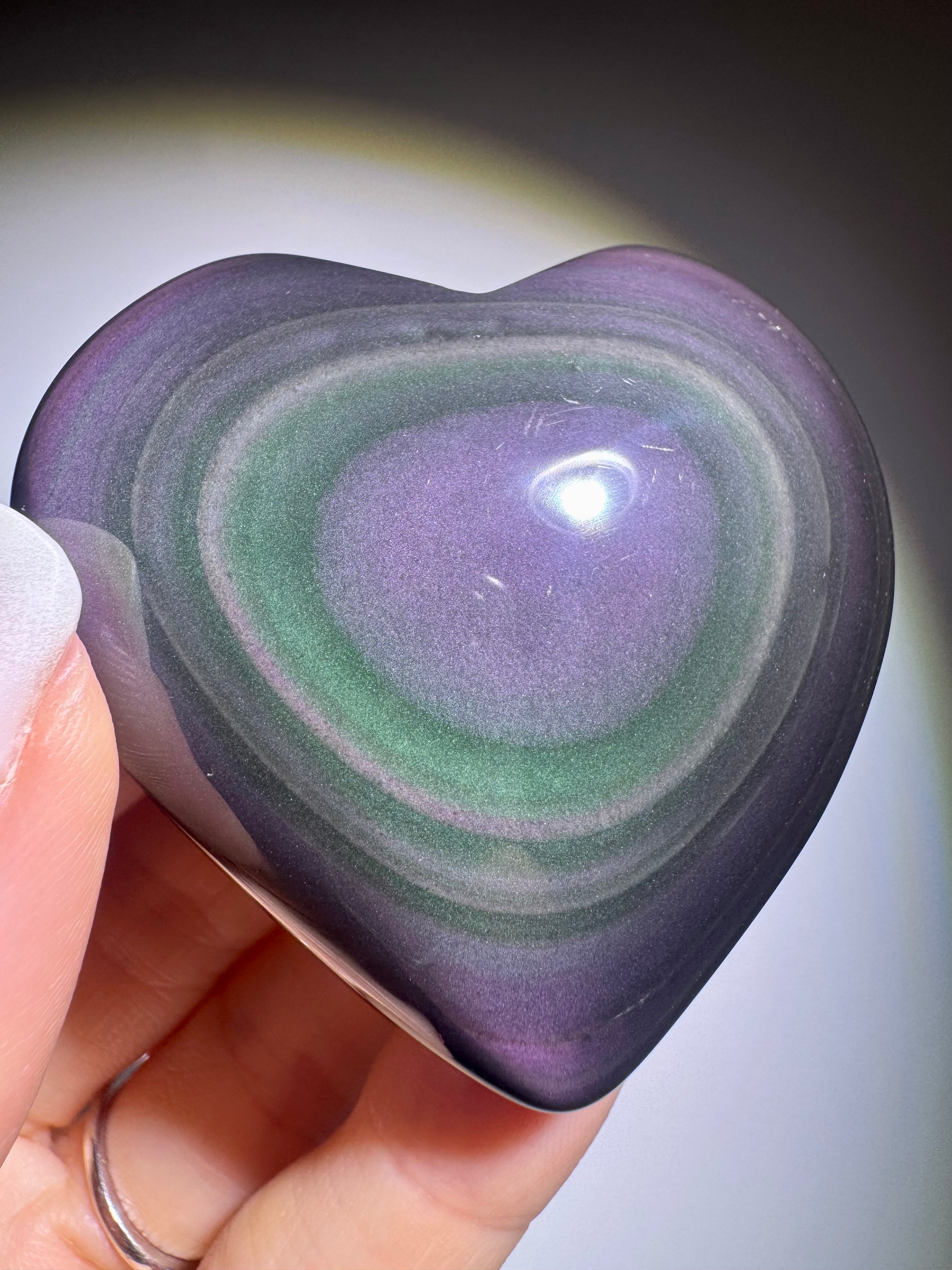 Rainbow Obsidian Herz 🌈 5.5x5.5 cm – Handmade Unikat aus Mexiko mit pink-lila-grün Farbspiel