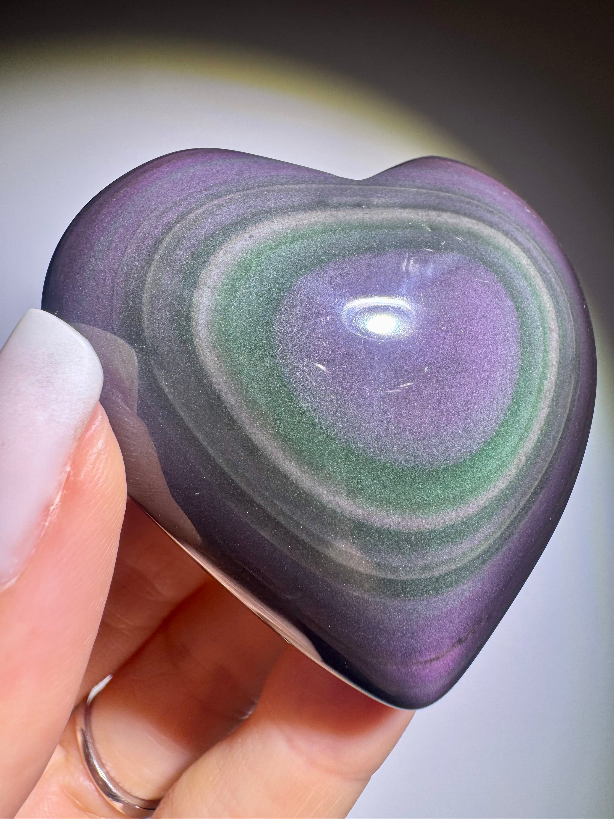 Rainbow Obsidian Herz 🌈 5.5x5.5 cm – Handmade Unikat aus Mexiko mit pink-lila-grün Farbspiel