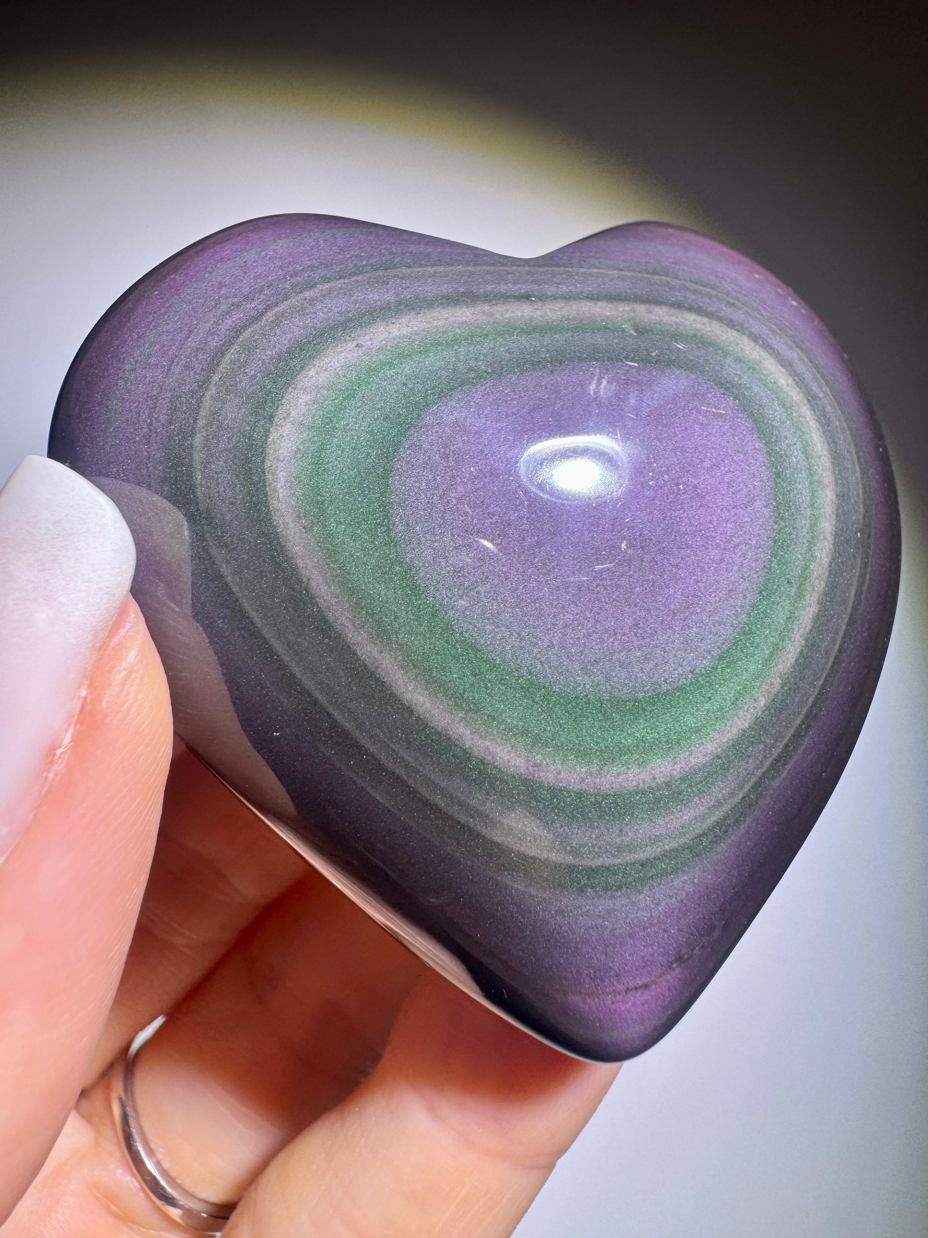 Rainbow Obsidian Herz 🌈 5.5x5.5 cm – Handmade Unikat aus Mexiko mit pink-lila-grün Farbspiel
