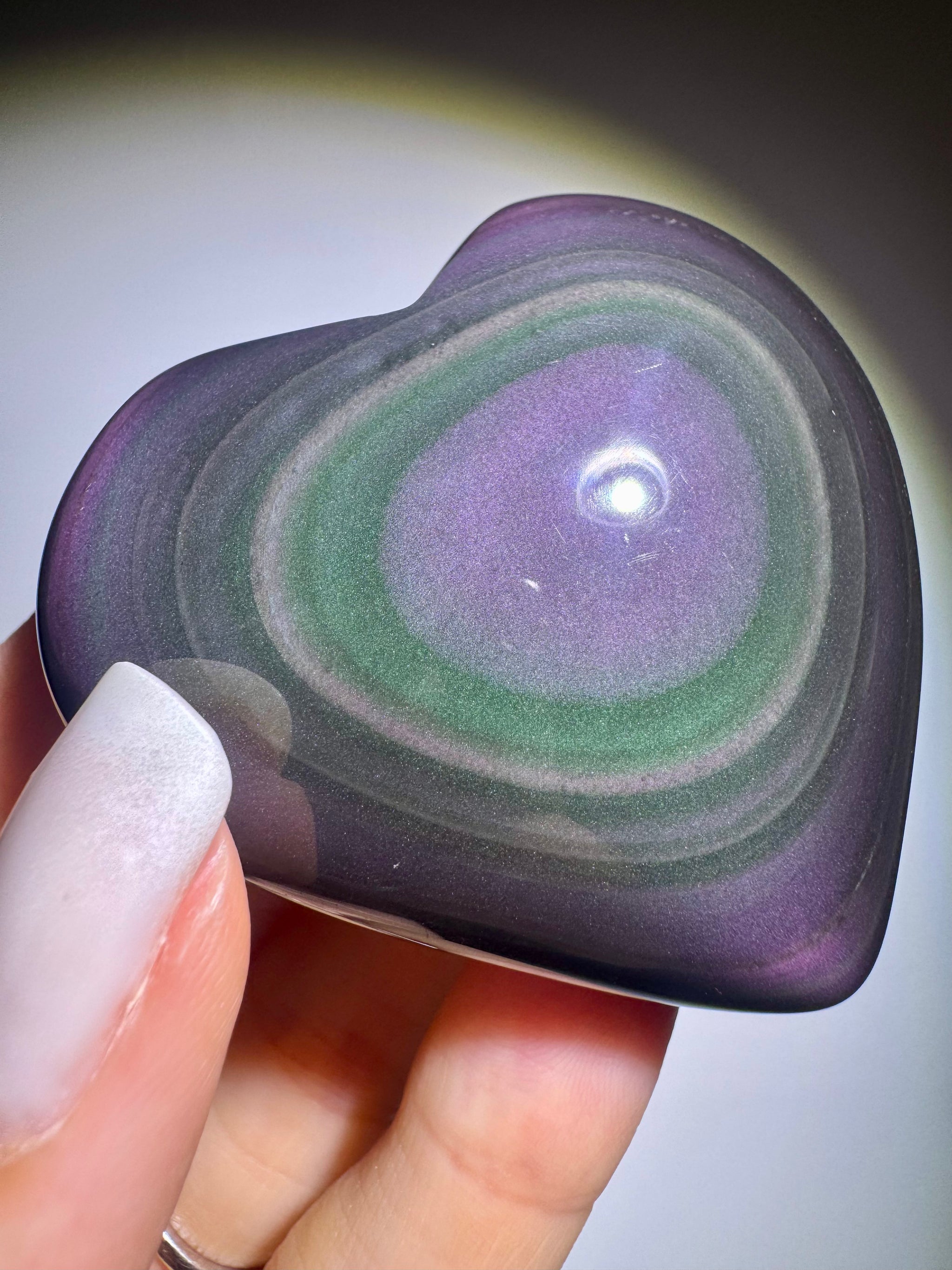 Rainbow Obsidian Herz 🌈 5.5x5.5 cm – Handmade Unikat aus Mexiko mit pink-lila-grün Farbspiel