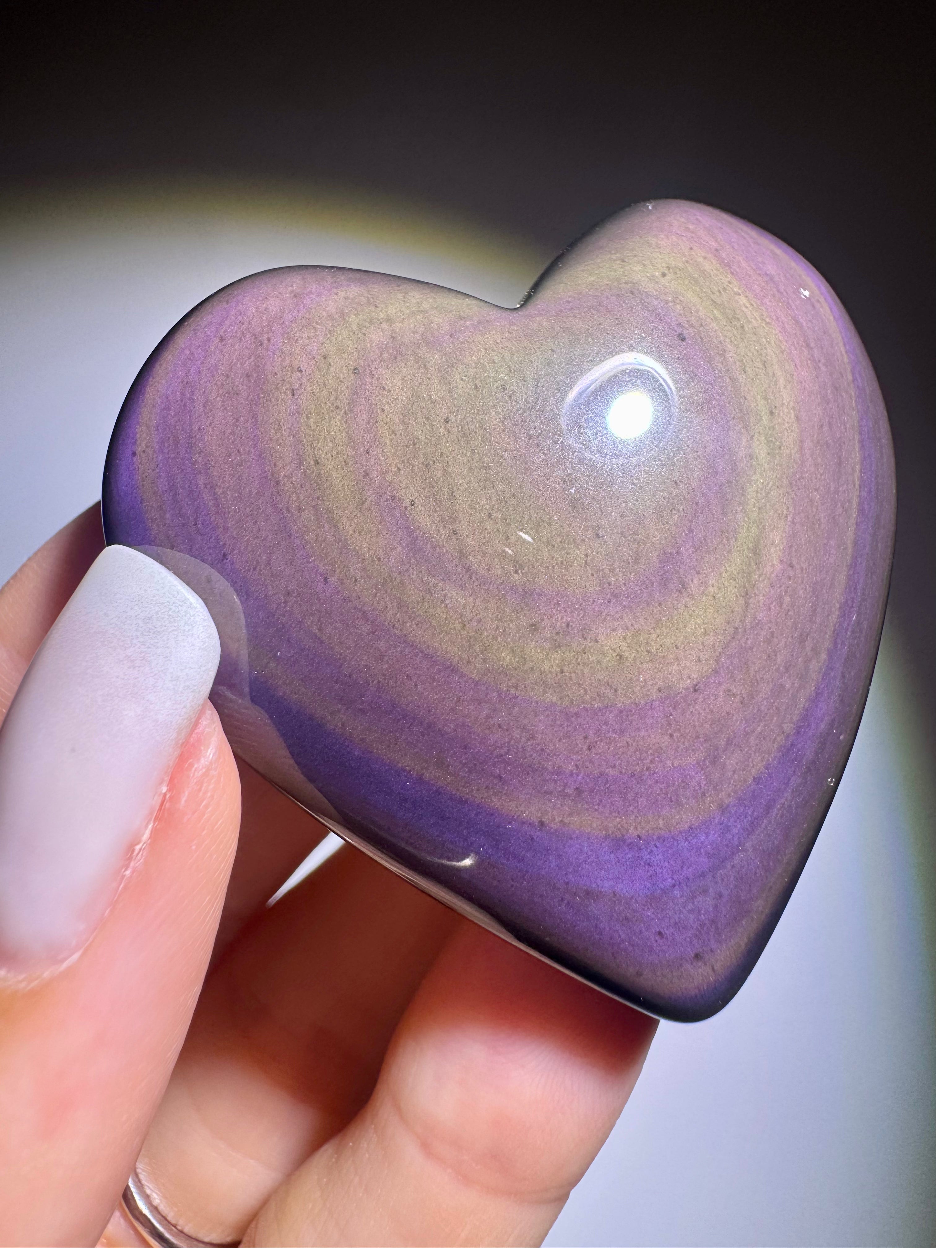 Rainbow Obsidian Herz 🌈 4.7x4.7cm – Handmade Unikat aus Mexiko mit pink-lila-grün Farbspiel