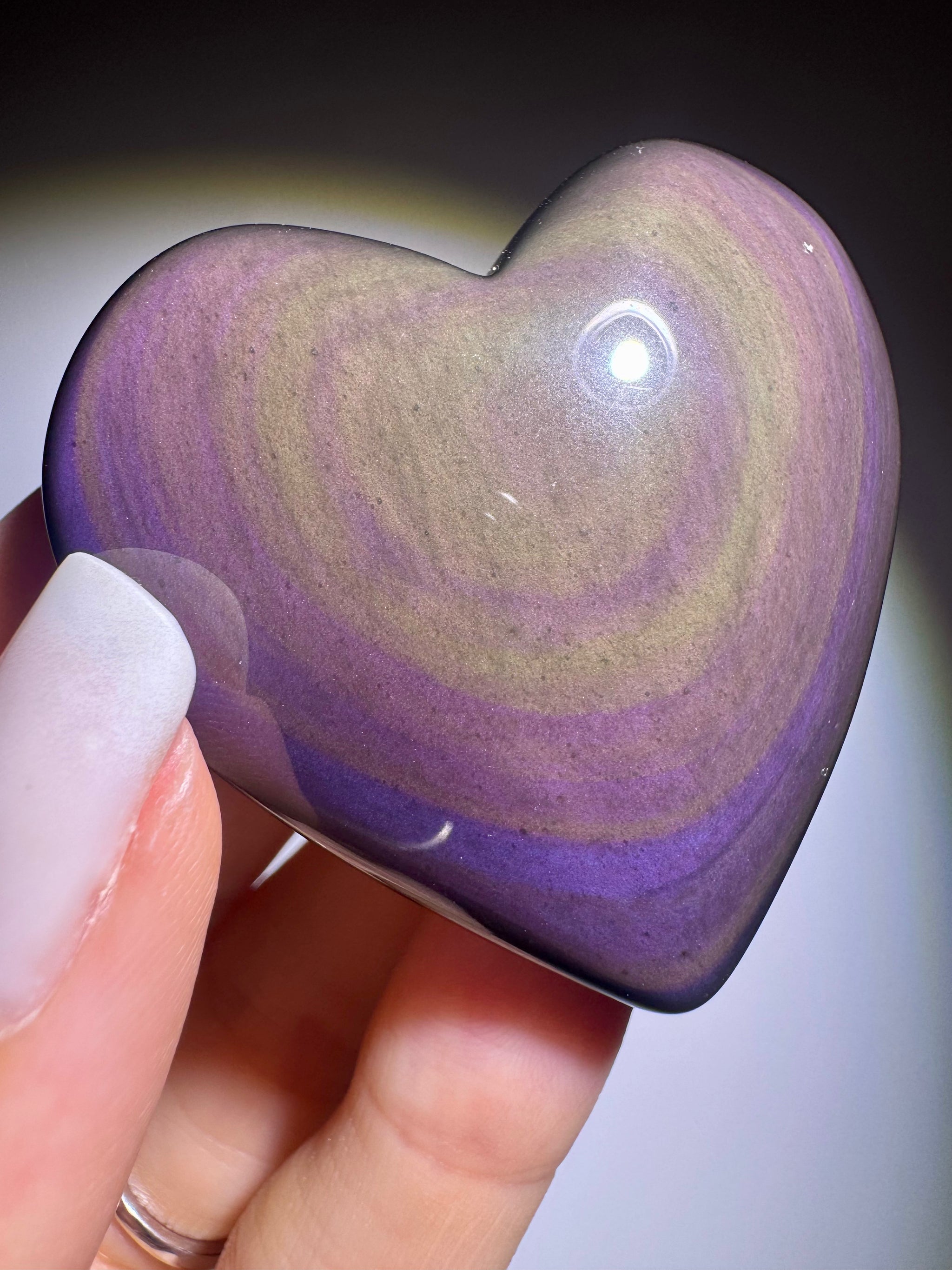 Rainbow Obsidian Herz 🌈 4.7x4.7cm – Handmade Unikat aus Mexiko mit pink-lila-grün Farbspiel