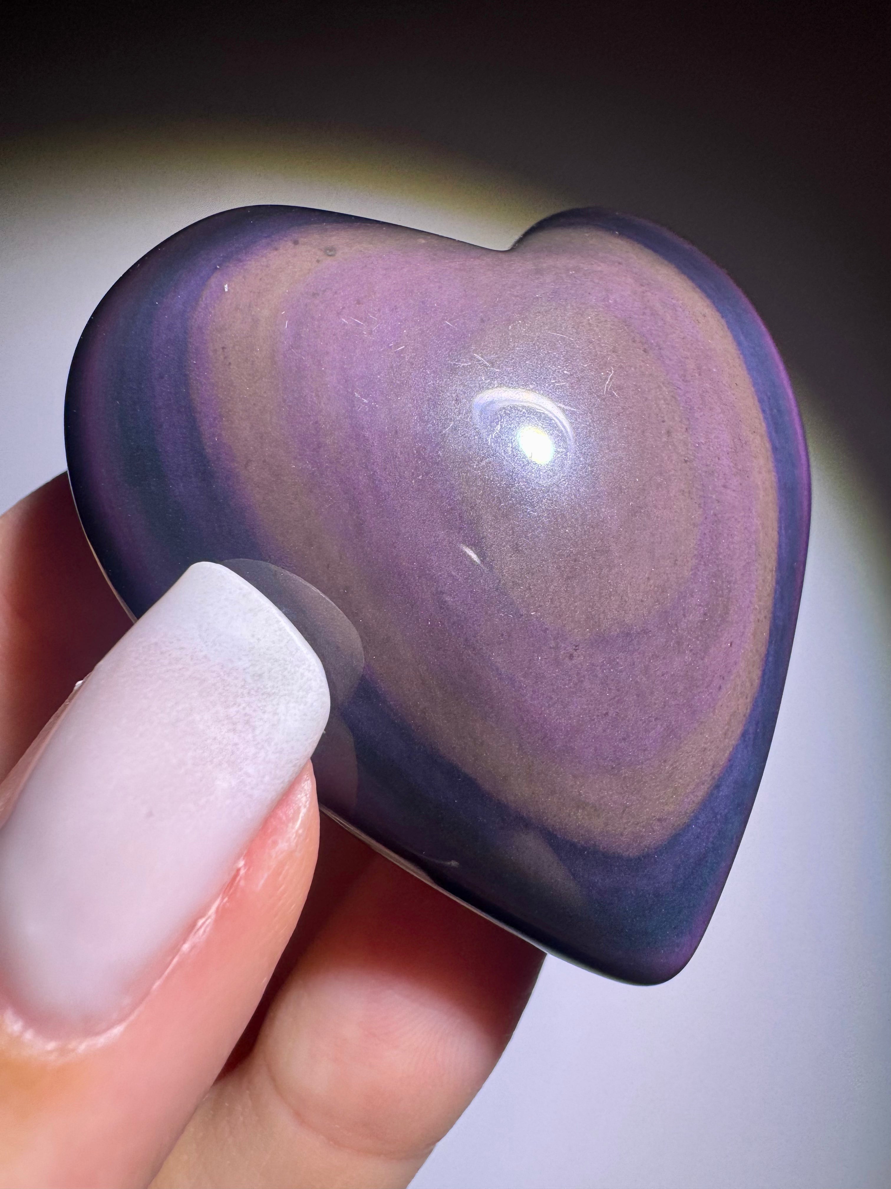 Rainbow Obsidian Herz 🌈 4.7x4.7cm – Handmade Unikat aus Mexiko mit pink-lila-grün Farbspiel