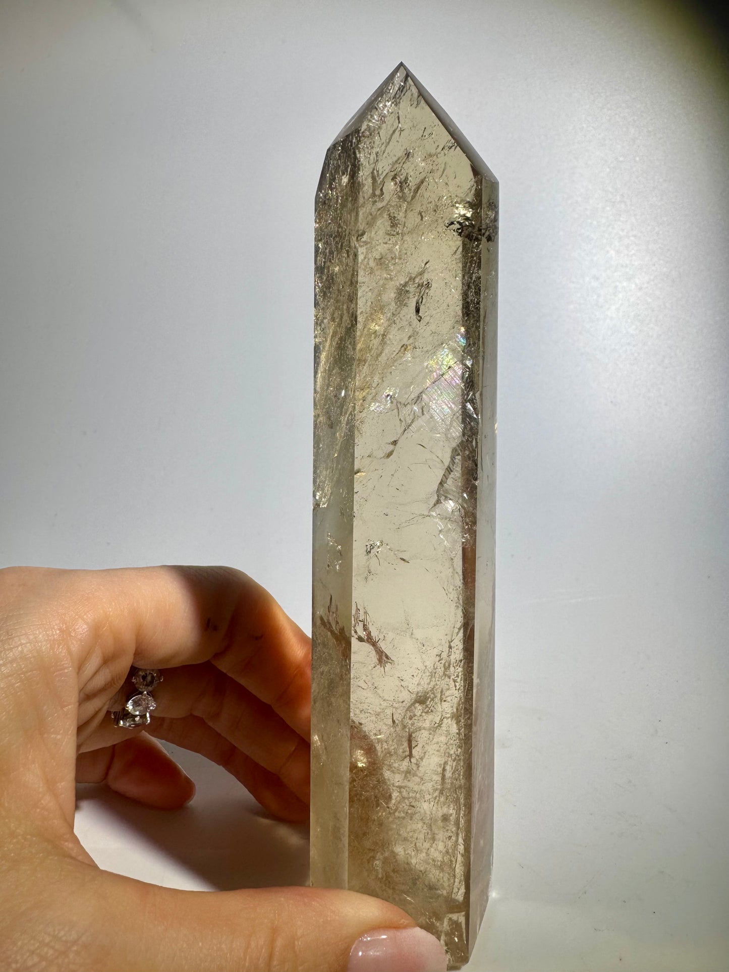 Natur Citrin Spitze mit Regenbogen 15cm – 223 g ultraklarer Kristall aus Brasilien 💎🍯