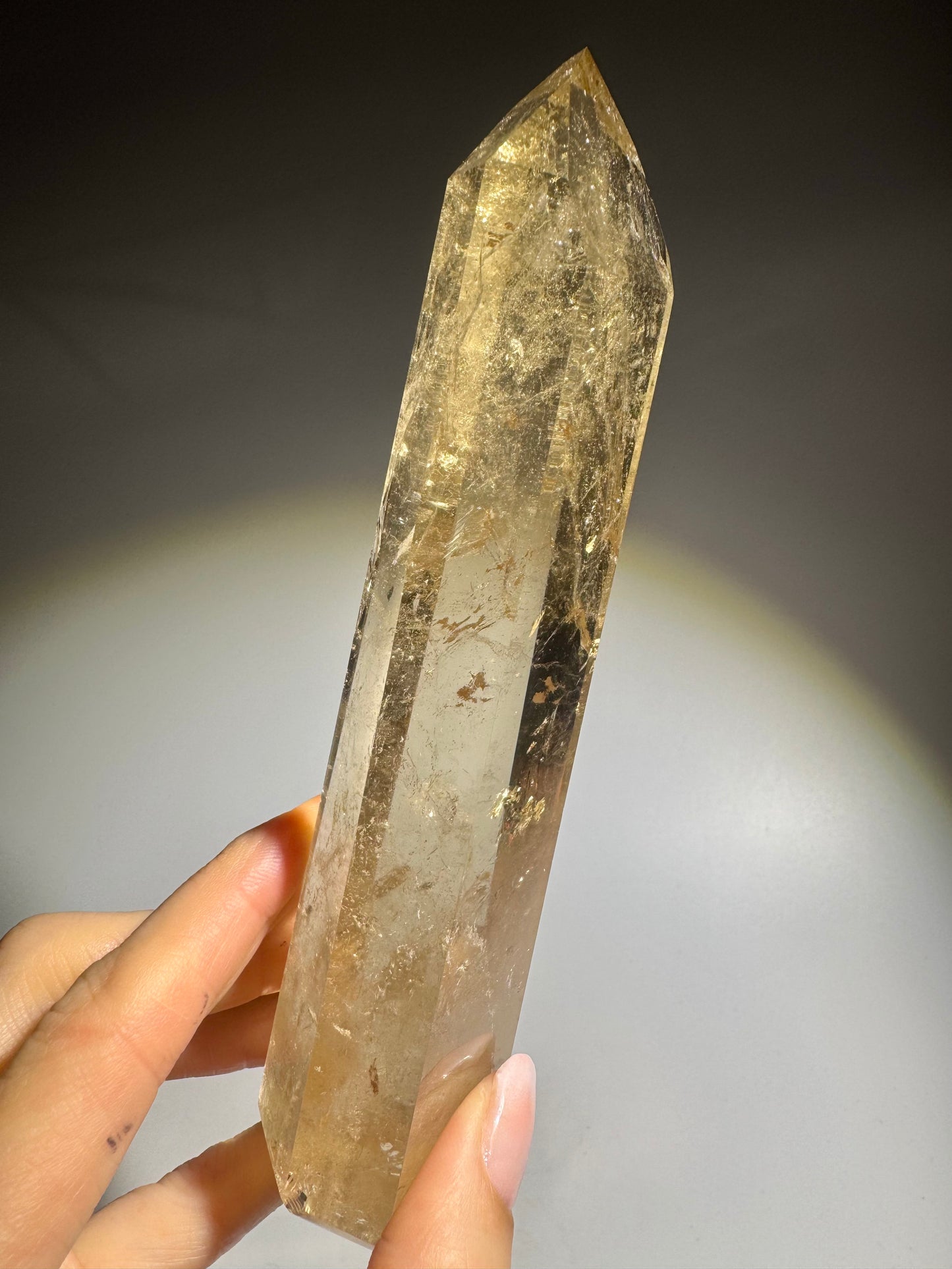 Natur Citrin Spitze mit Regenbogen 15cm – 223 g ultraklarer Kristall aus Brasilien 💎🍯