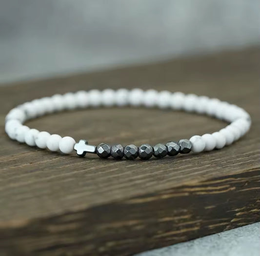 Edelstein-Armbänder 19,5 cm – Unisex, 4 mm Perlen, Hämatit-Highlights ✨