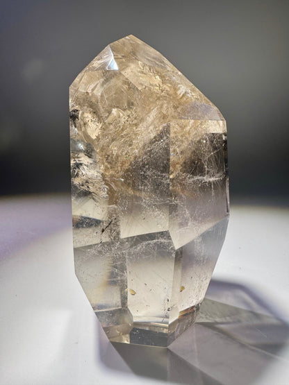 Glasklare Golden Rutil Kristallspitze 10,5 cm – Rauchquarz mit Regenbogen & Rutilnadeln aus Brasilien