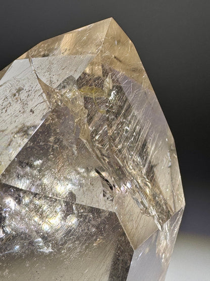 Glasklare Golden Rutil Kristallspitze 10,5 cm – Rauchquarz mit Regenbogen & Rutilnadeln aus Brasilien