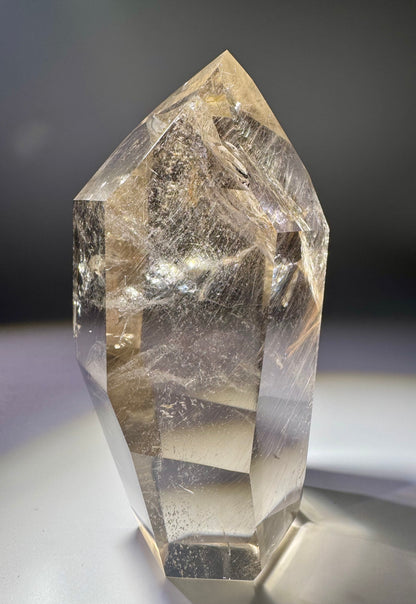 Glasklare Golden Rutil Kristallspitze 10,5 cm – Rauchquarz mit Regenbogen & Rutilnadeln aus Brasilien