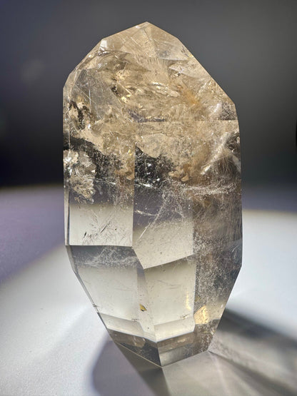 Glasklare Golden Rutil Kristallspitze 10,5 cm – Rauchquarz mit Regenbogen & Rutilnadeln aus Brasilien