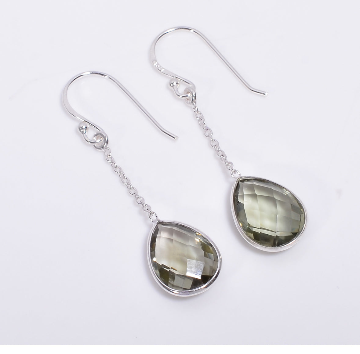 Tropfenohrringe Grüner Amethyst (Prasiolith) 925 Sterling Silber
