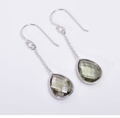 Tropfenohrringe Grüner Amethyst (Prasiolith) 925 Sterling Silber