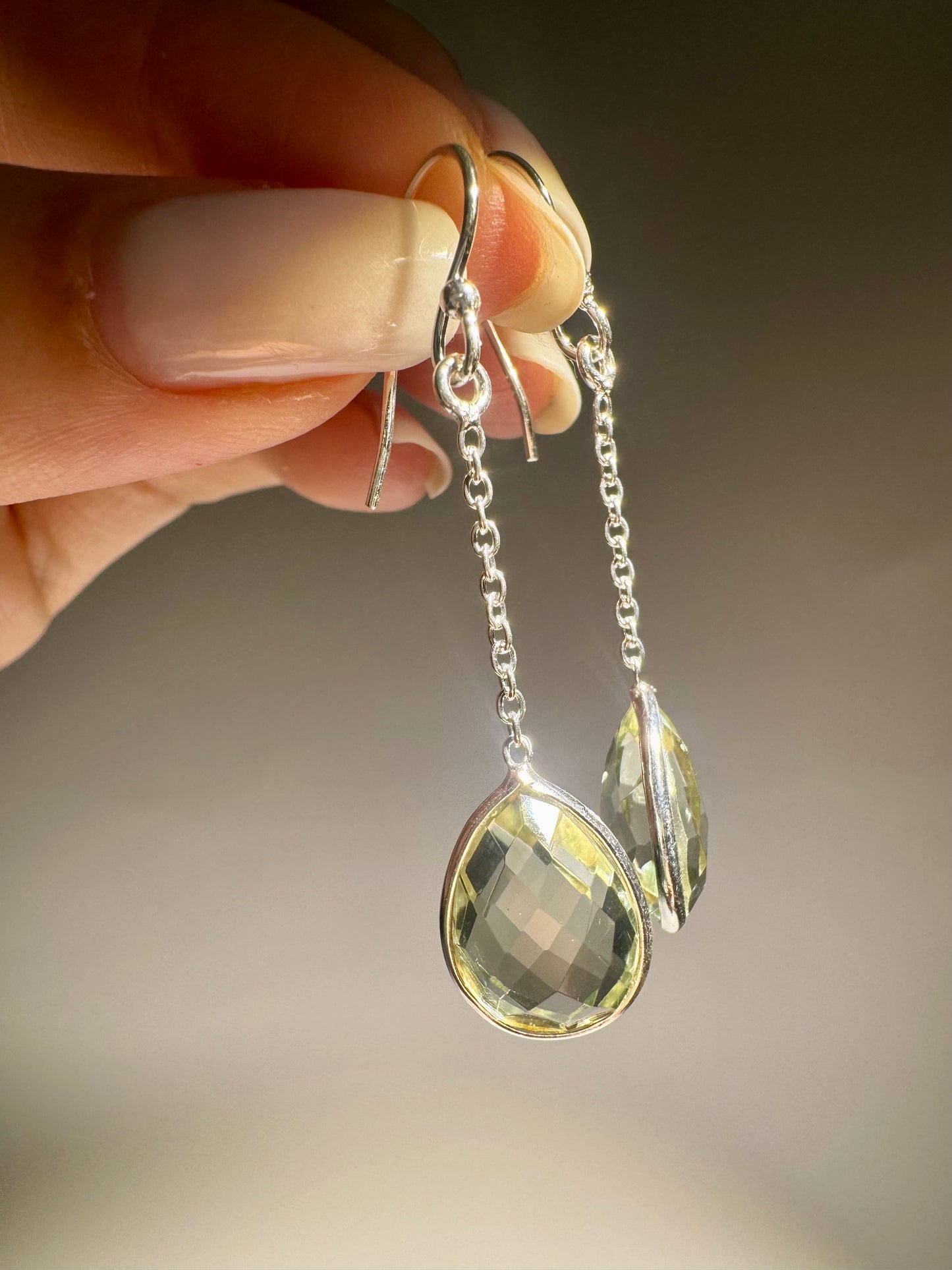 Tropfenohrringe Grüner Amethyst (Prasiolith) 925 Sterling Silber