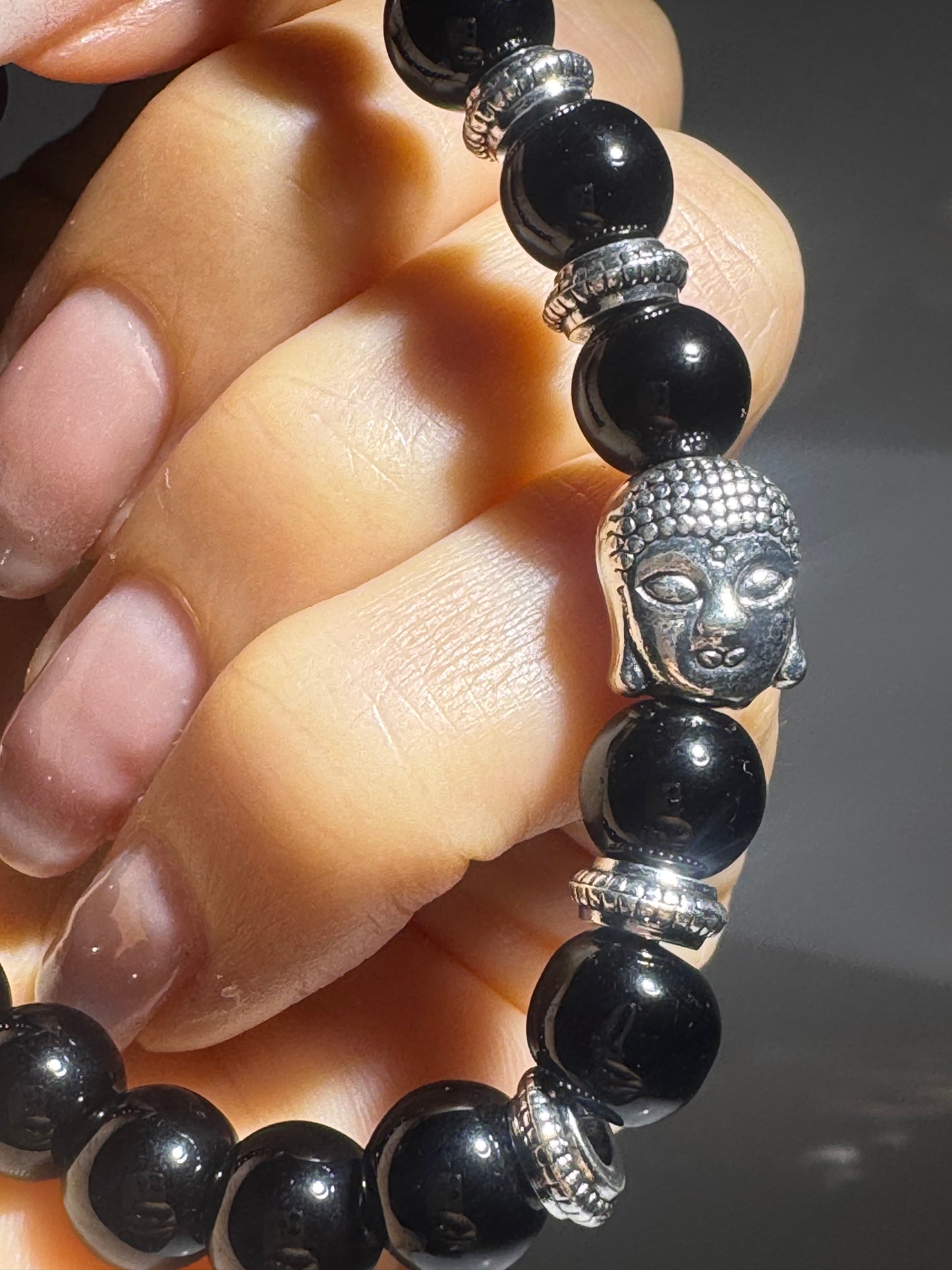 Onyx oder Tigerauge Armband 19 cm mit Buddha Charme | Handgeknüpft