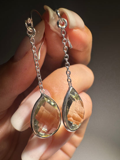 Tropfenohrringe Grüner Amethyst (Prasiolith) 925 Sterling Silber