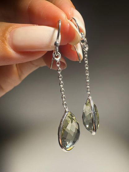 Tropfenohrringe Grüner Amethyst (Prasiolith) 925 Sterling Silber