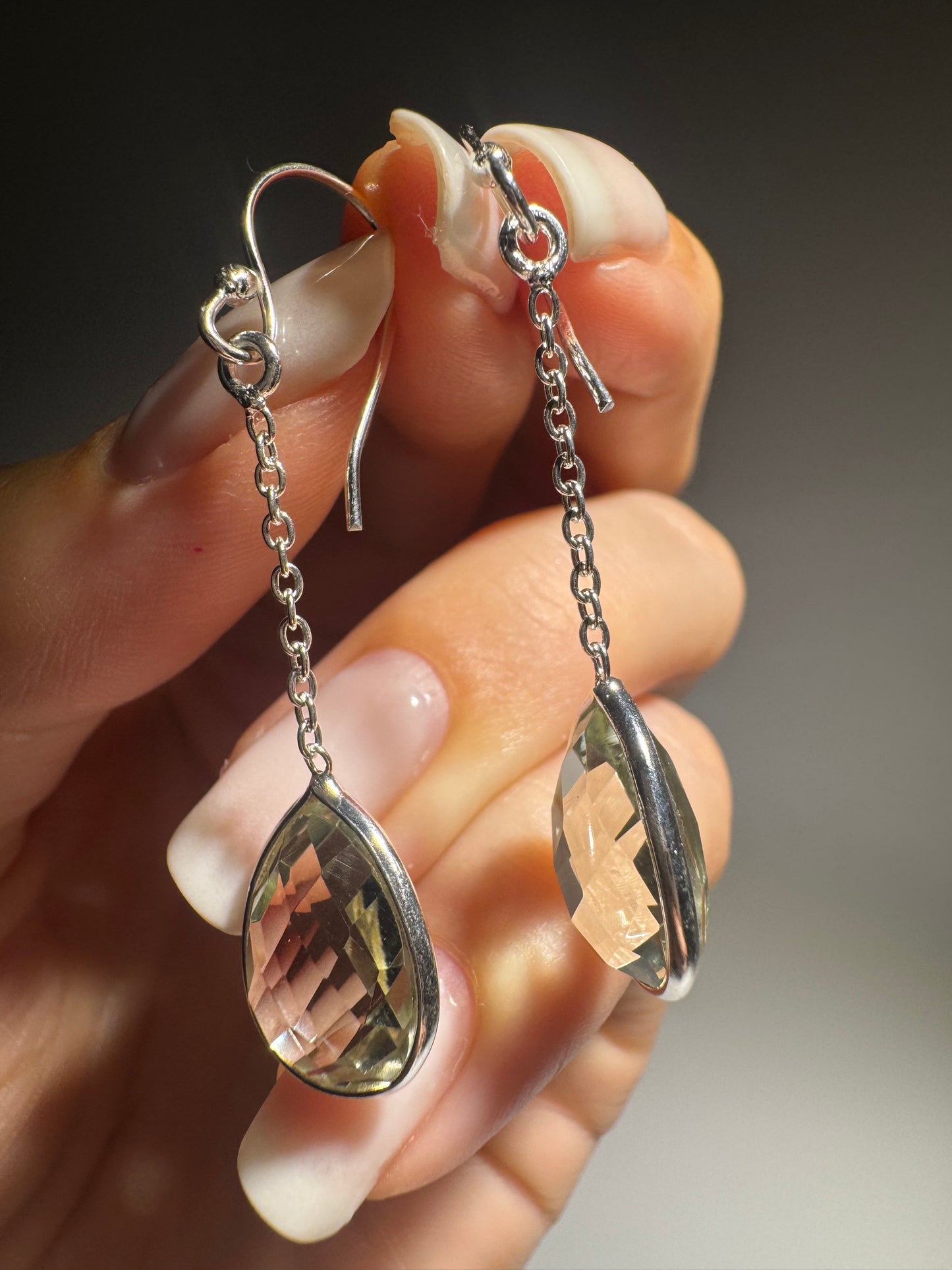 Tropfenohrringe Grüner Amethyst (Prasiolith) 925 Sterling Silber