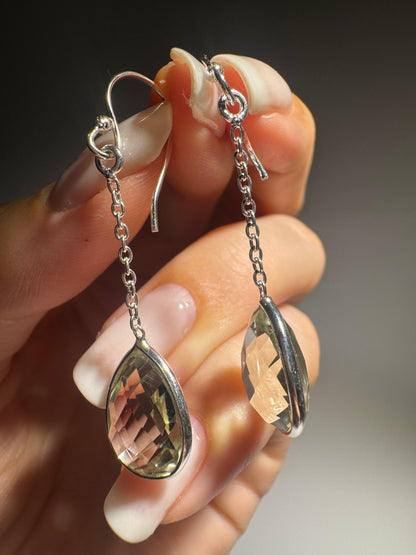 Tropfenohrringe Grüner Amethyst (Prasiolith) 925 Sterling Silber