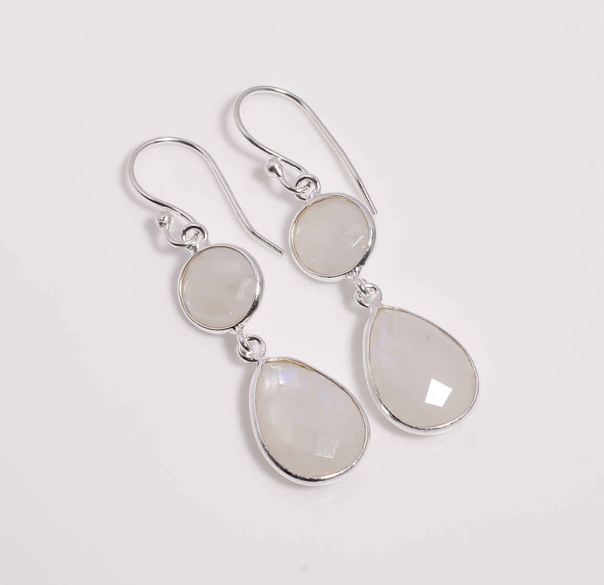 Rainbow Moonstone Ohrringe 925 Sterling Silber – Handgemachter Edelstein Schmuck