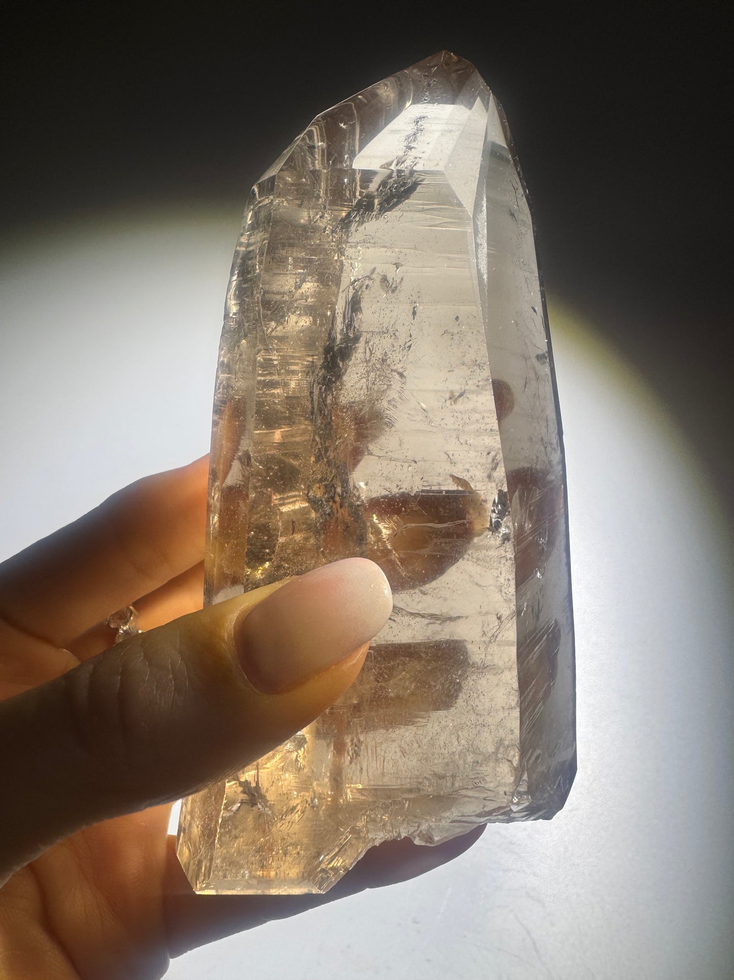 Lemurian Rauchquarzspitze – naturbelassen | 12 cm | 441 g (1A Qualität)