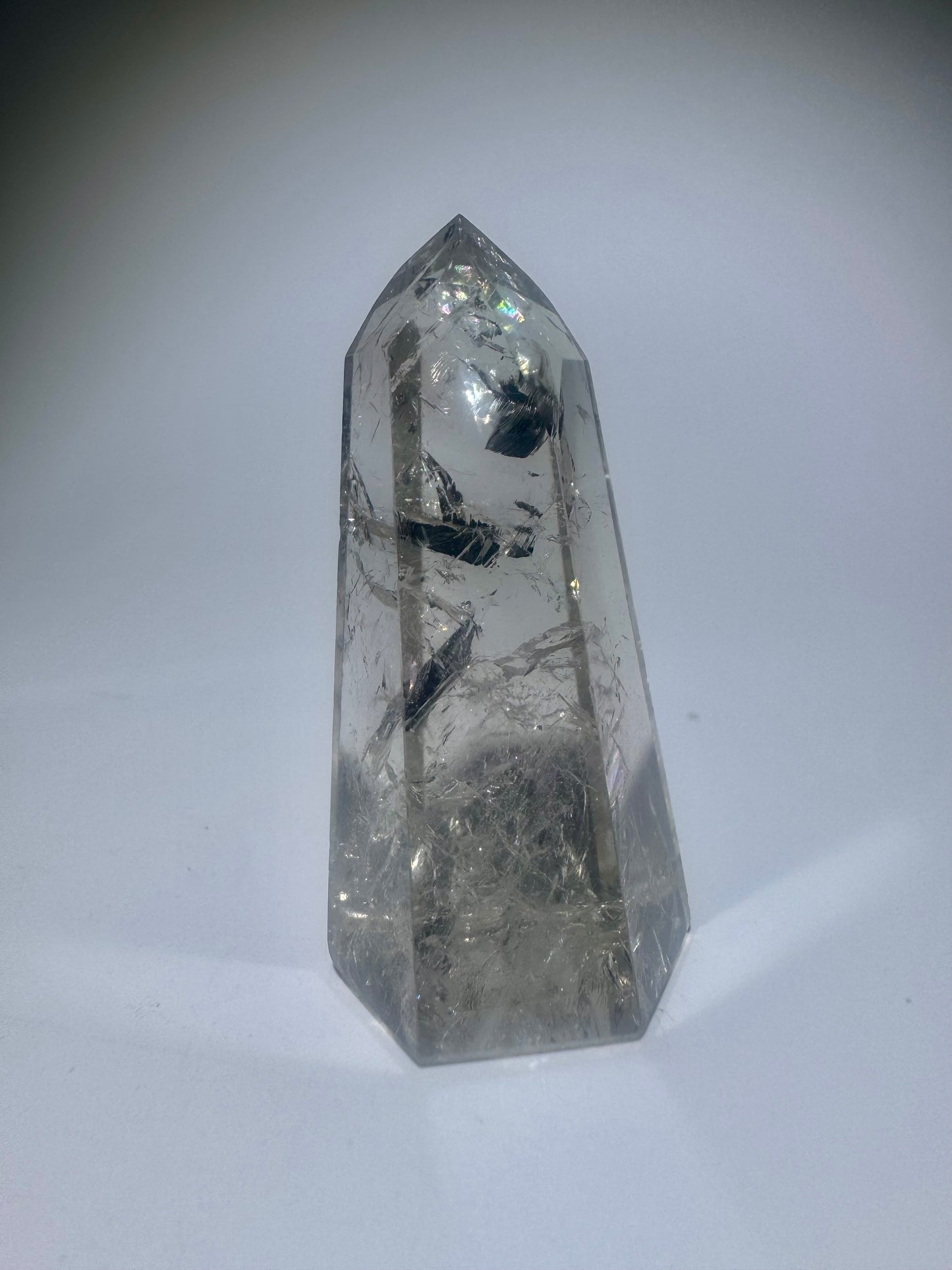 Prasiolith Spitze 5,2 cm – Extra klarer Grüner Amethyst aus Brasilien mit Regenbogen