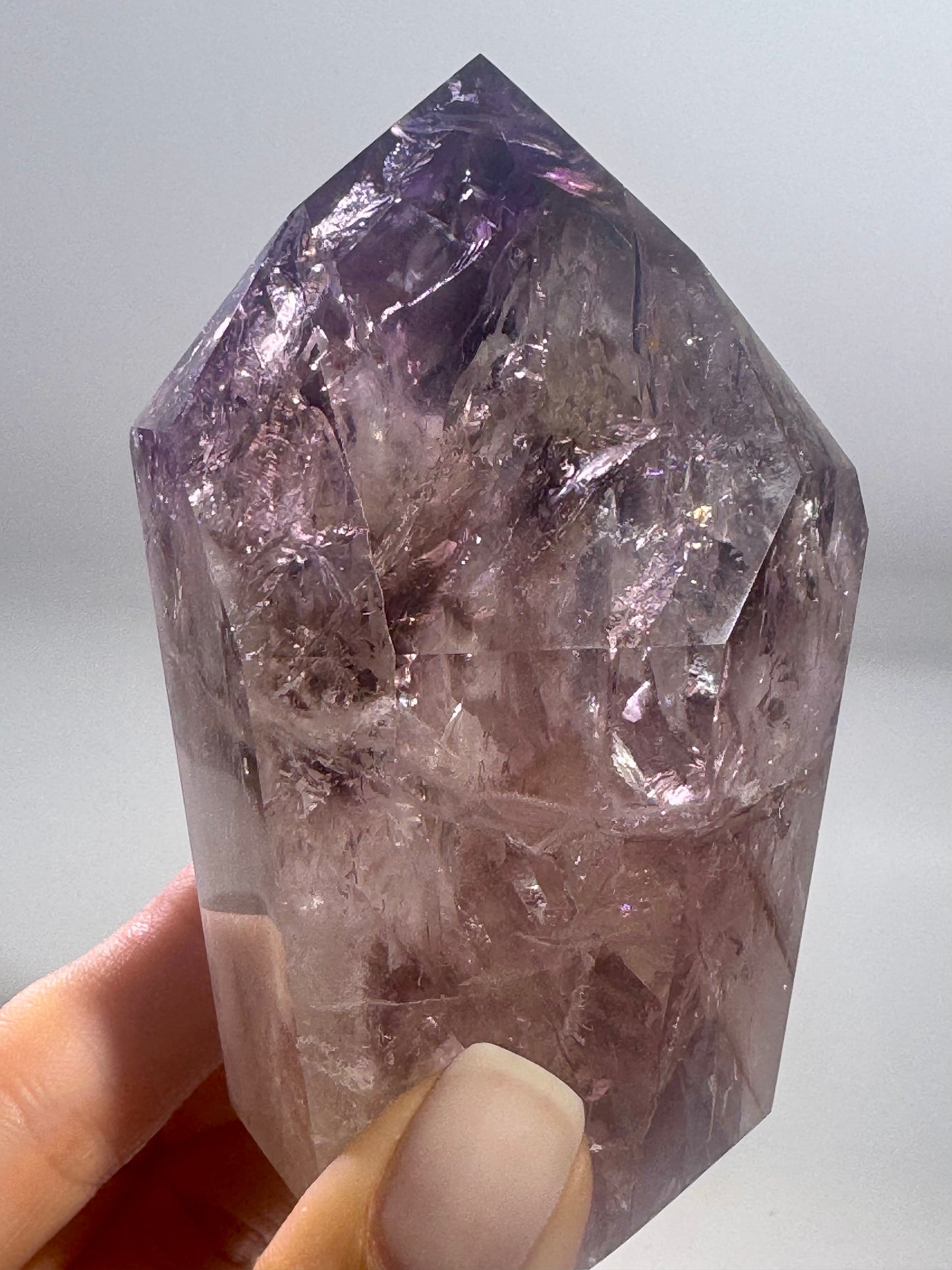 Fluoreszierende Ametrin-Phantomspitze aus Brasilien – 9 cm Kristall mit Amethyst, Citrin, Regenbogen & UV-Effekt, 328 g