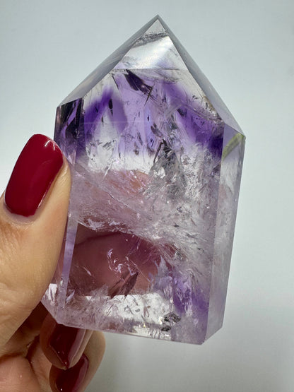Pointe d'améthyste fantôme transparente - 7 cm, 126 g