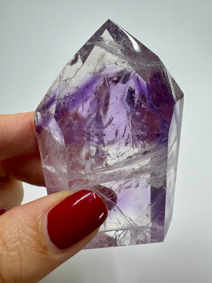 Pointe d'améthyste fantôme transparente - 7 cm, 126 g