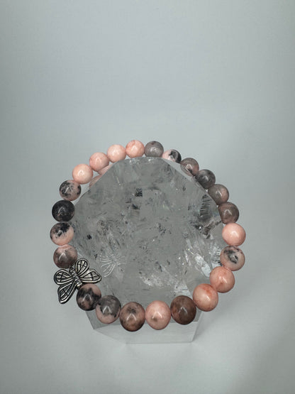 Bezauberndes Rhodonit Armband mit Butterfly - 17cm